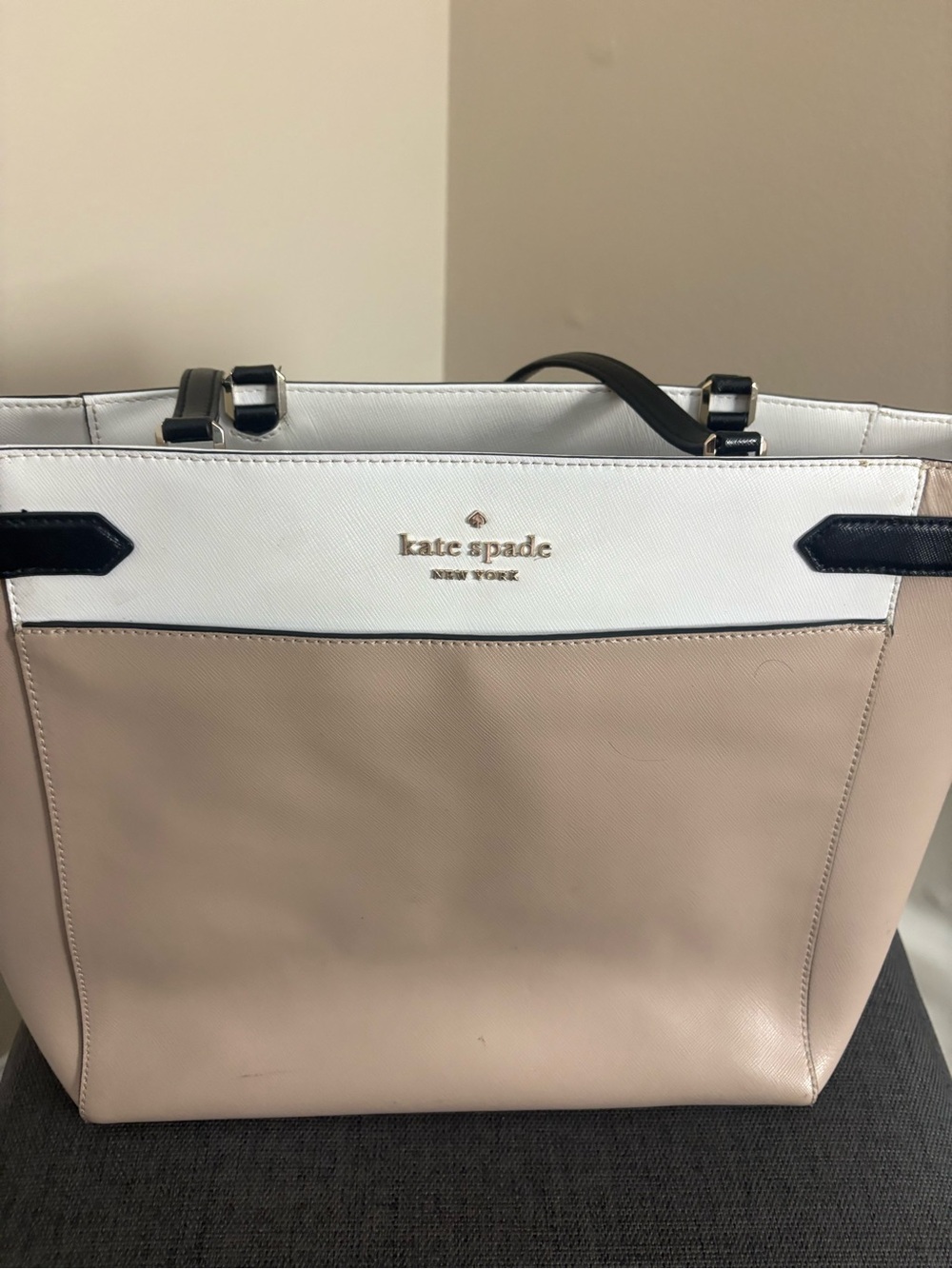 Kate Spade Large Shoulder Tote Purse Beige Used